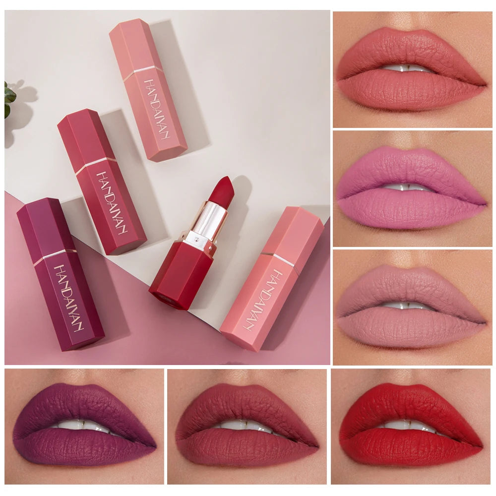 HANDAIYAN 6 Shades Matte Matte Lipstick Velvet Easy Tinting Long-Wear Makeup Lip Makeup