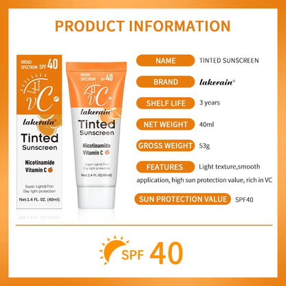 Vitamin C Tinted Sunscreen With SPF 40 Hydrating Mineral Sunscreen With Zinc Oxide & Titanium UV Protectio Dioxide Healthy Glow