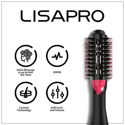 LISAPRO 3-in-1 Hot Air Brush | One-Step Hair Dryer & Volumizer | 1000W Professional Styler & Blow Dryer Brush