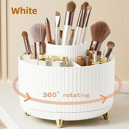 5 Slot 360° Rotating Makeup Brushes Holder Organizer Multi-Functional Desk Storage Cosmetics Storage for Vanity Desktop Bathroom