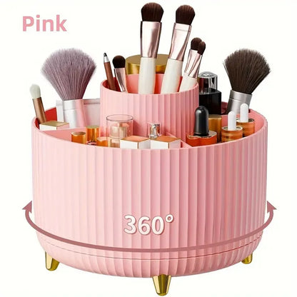 5 Slot 360° Rotating Makeup Brushes Holder Organizer Multi-Functional Desk Storage Cosmetics Storage for Vanity Desktop Bathroom