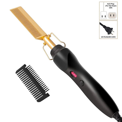 2 in1 Hot Comb Hair Straightener Electric Heating Comb Fast Heating Portable Travel Anti-Scald Beard Straightener Press Comb