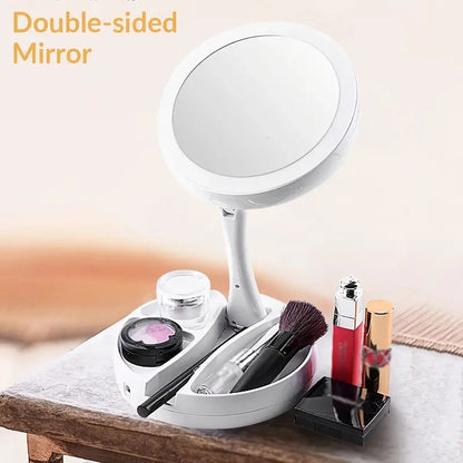 Miroir grossissant de maquillage portatif à LED