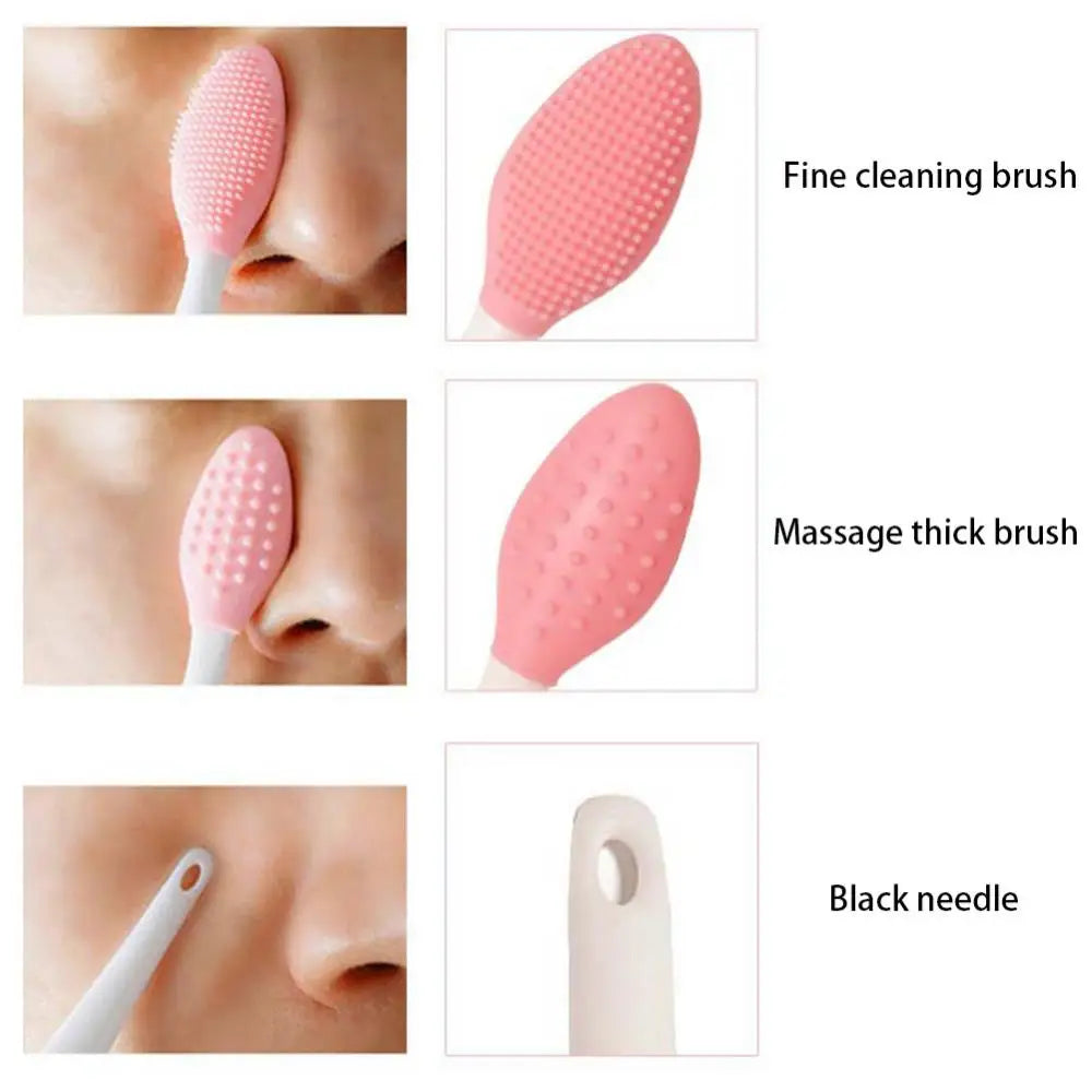 1PC/4PCS  Beauty Skin Care Wash Face Silicone Brush Exfoliating Nose Clean Blackhead Removal Brushes Tools With Replacement Head