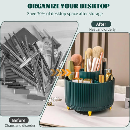 5 Slot 360° Rotating Makeup Brushes Holder Organizer Multi-Functional Desk Storage Cosmetics Storage for Vanity Desktop Bathroom