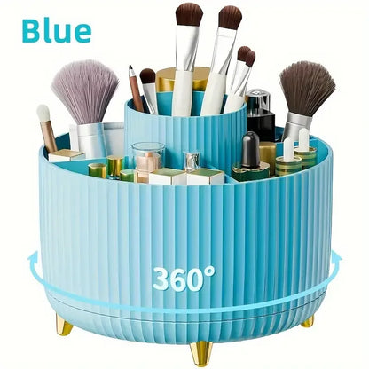 5 Slot 360° Rotating Makeup Brushes Holder Organizer Multi-Functional Desk Storage Cosmetics Storage for Vanity Desktop Bathroom