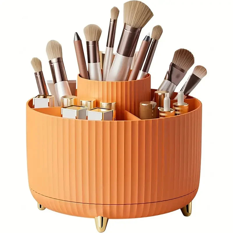 5 Slot 360° Rotating Makeup Brushes Holder Organizer Multi-Functional Desk Storage Cosmetics Storage for Vanity Desktop Bathroom