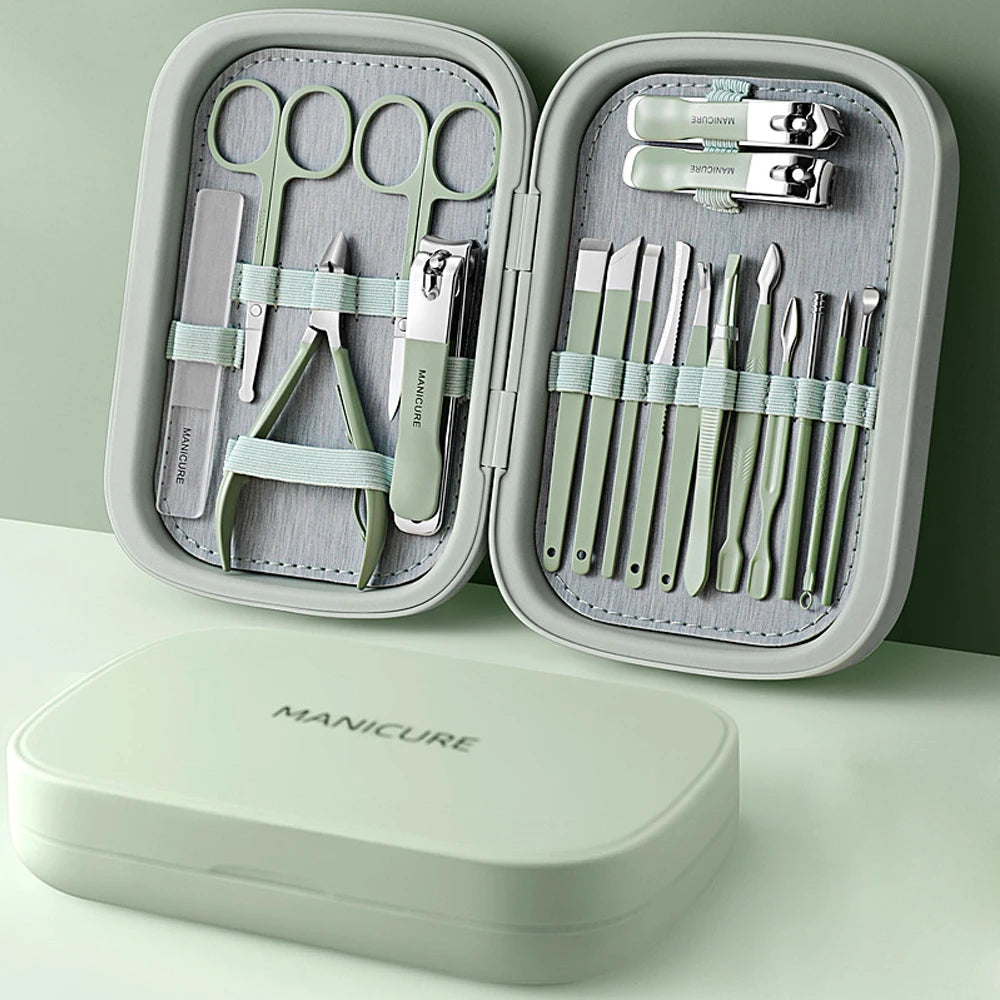 green professional manicure and pedicure set