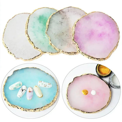 DIY Manicure Accessories Tools Resin Nail Art Painting Gel Palette Golden Edge Polish Agate Mix Stir Crystal Gem Plate 6 Colors